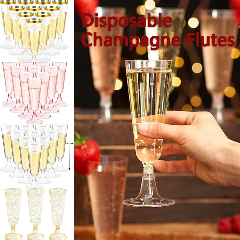 15/25/50pcs 150ml Disposable Champagne Glasses Cocktail Glasses Plastic Tall Glasses Martini Glasses for Weddings Party
