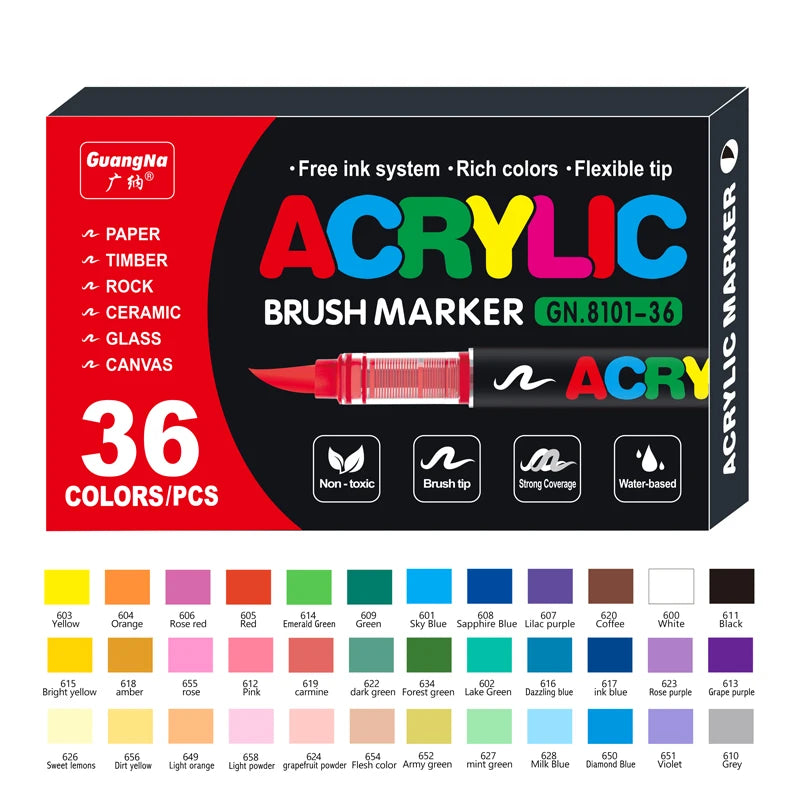 GN 12-120 Colors Acrylic Paint Pens Markers Brush Tip Paint Markers For Rock Painting Wood Canvas Stone,Festival Gift DIY Crafts