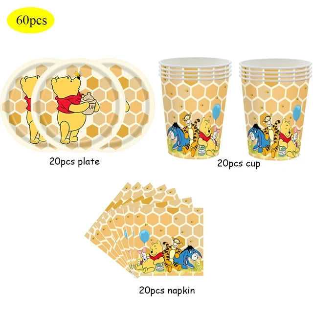 Winnie The Pooh Birthday Party Decoration Plates Napkins Table Cover Balloons Banner Baby Shower Serves 10 Guests Baby Shower