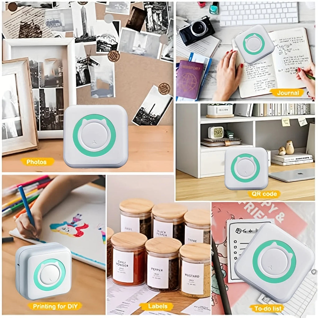 Portable Mini Label Printer - 57mm Wide, 200dpi Photo Printing, Rechargeable USB-Powered, Compact Design for Home Office