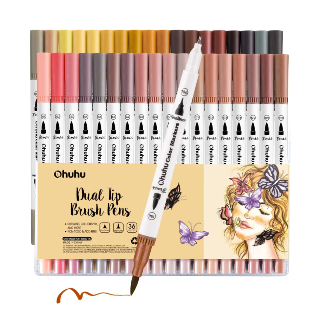 Ohuhu Art Markers Dual Tips Line Marker Set WaterColor Pen Coloring Water Color Brush Fineliner Painting Drawing School Supplies