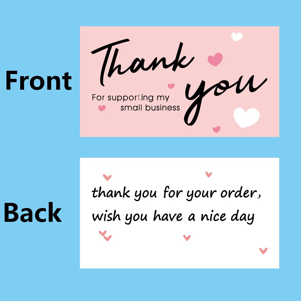 50pcs Pink Double Sided Thank You Cards for Small Business Gift Card Party Decoration Supplies Greeting Cards Package Decoration