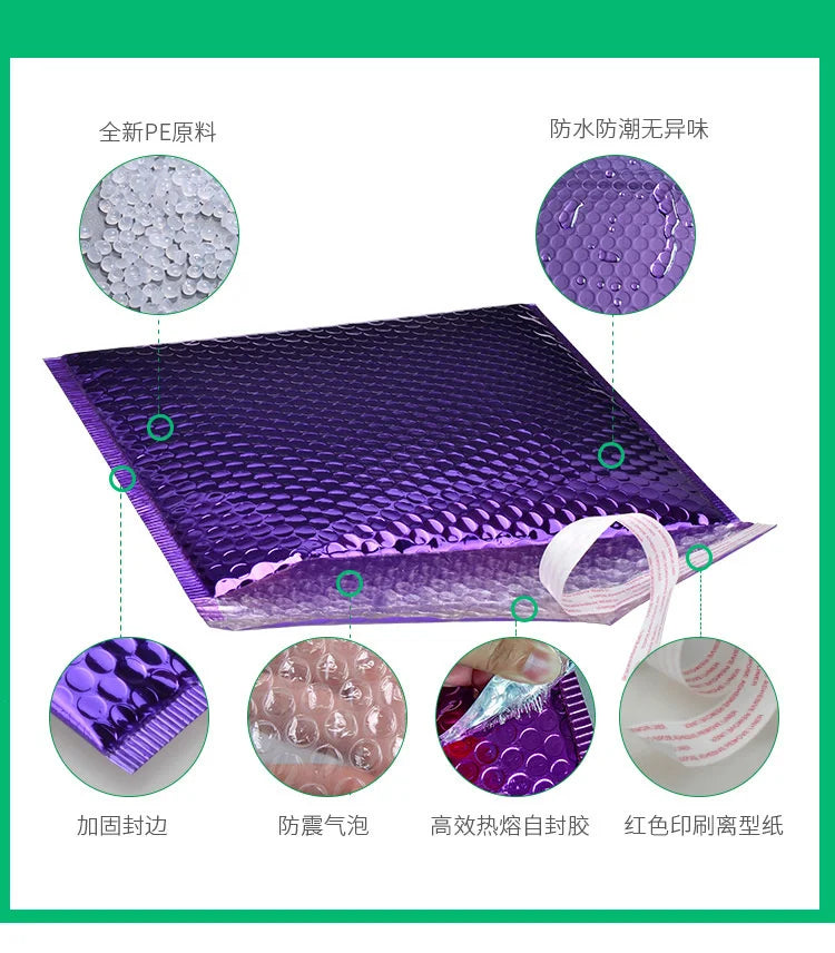 30pcs/lot Rose Gold/Silver/Purple/Blue Packaging Shipping Bubble Mailer Plastic Padded Envelopes Gift Bag Mailing Envelope Bag
