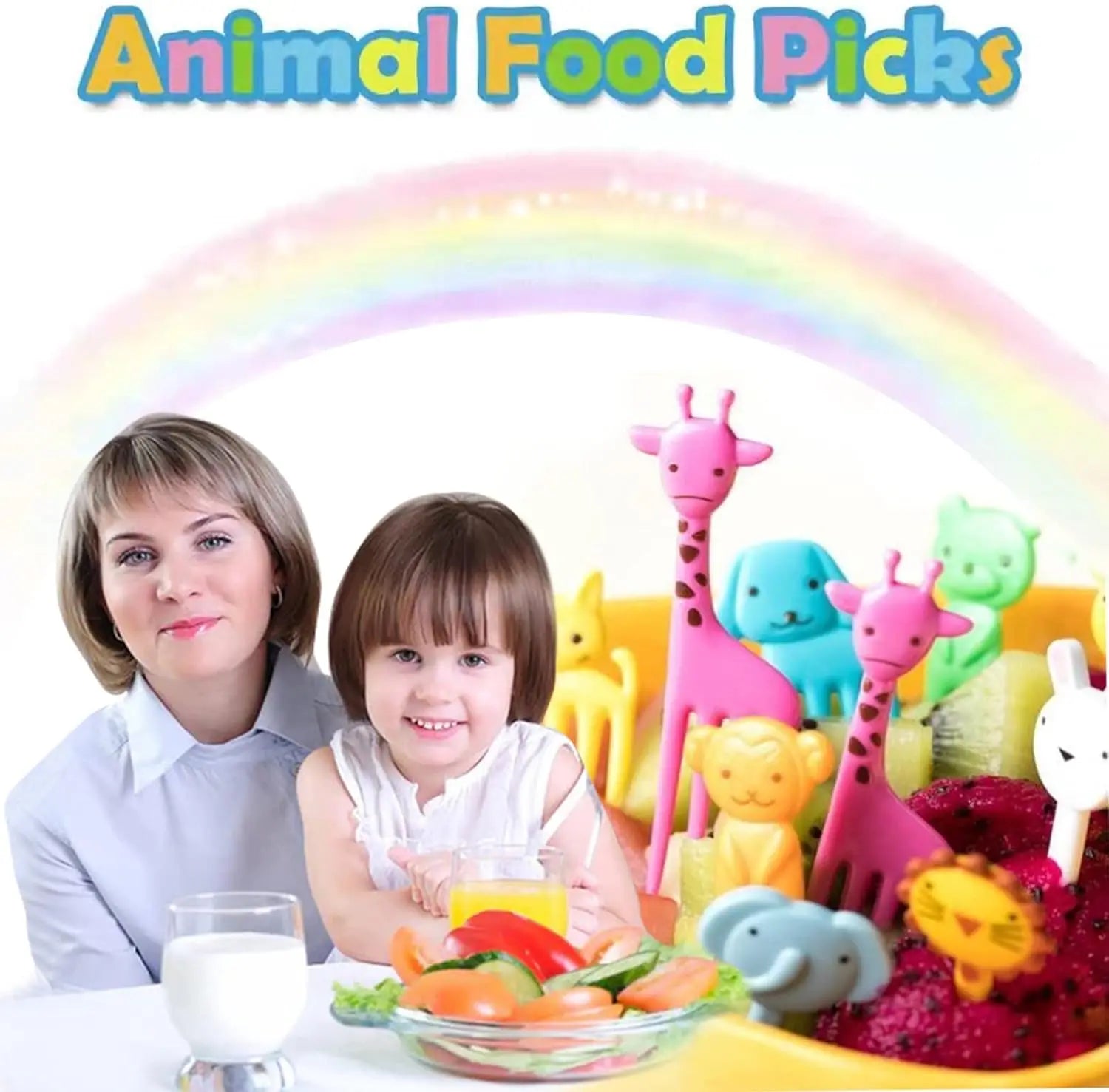 Mini fruit forks toothpicks skewer set for kids children plastic animal food picks for bento Lunch box decorating accessories