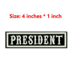 4 Inches Wide Iron On Embroidery White Texts And Border Name Tag PRESIDENT,ORIGINAL,SECRETARY,ROAD CAPTAIN,MEMBER,V. PRESIDENT