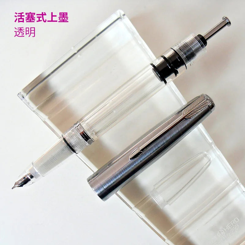 NEW Wingsung 601 Press Piston Fountain Pen Iridium EF/F Nib Steel Cap Vacumatic Resin Ink Pen School Stationery Office Supplies