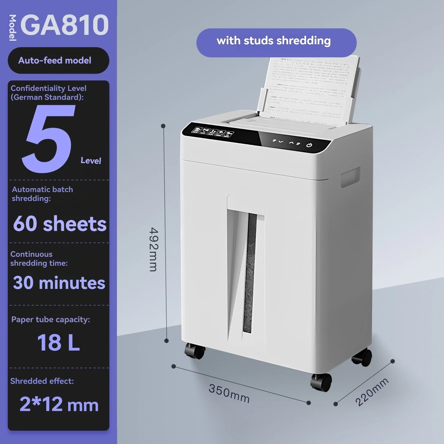High-capacity Office Shredder with Five-level Security and Shredding Function It Can Shred Large Volumes of Documents and CDs