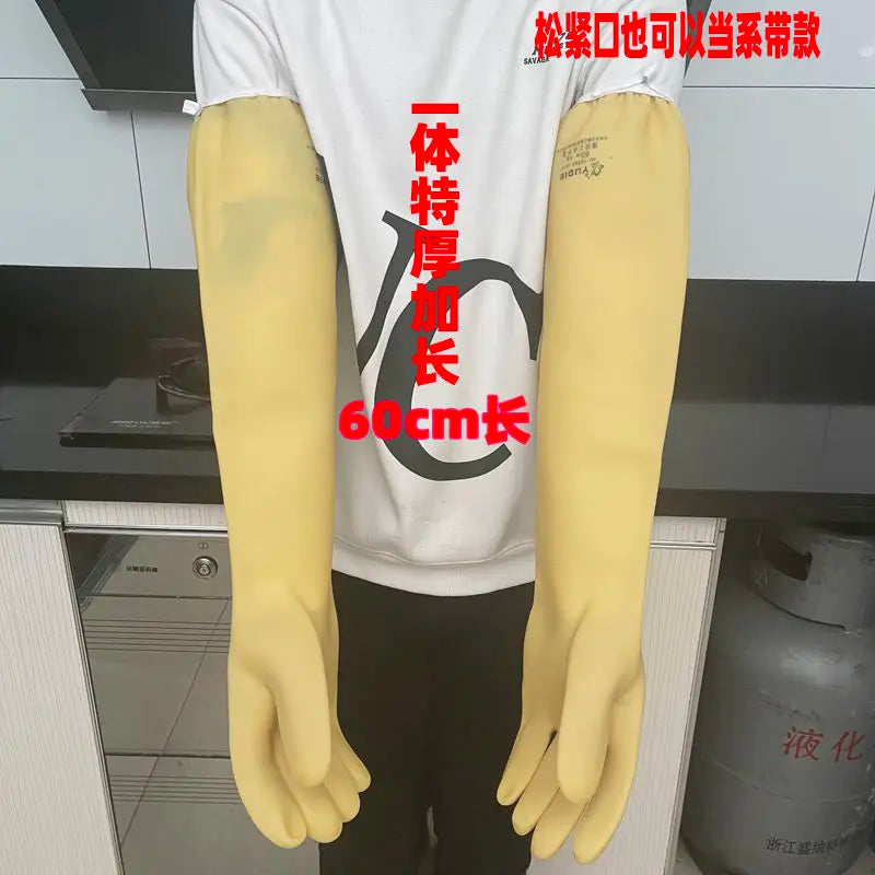 Acid and alkali resistant black lengthened anti-corrosion waterproof industrial latex thickened rubber gloves