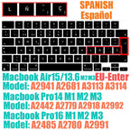 Keyboard Protective Film Silicone for 12-16' MacBook Air/Pro M1 M2 M3 Spanish Keyboard Cover Soft Protection Accessories Black