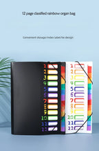 A4 12-Pocket Rainbow Accordion File Folder, Elastic Band Expanding Document Organizer with Index Tabs for School Office