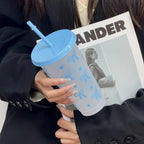 2/20pcs 24oz Reusable Party Cups with Straw & Lid Cute Bow Plastic Tumblers for Cold Drinks Home Office Outdoor Use Summer Gift