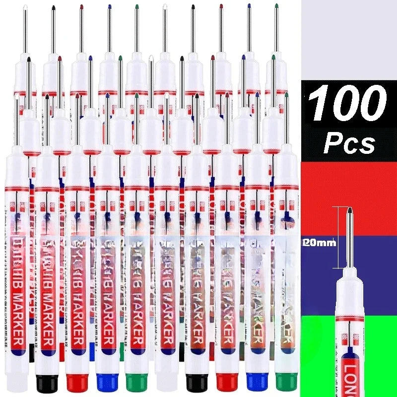 4-100Pcs 2cm Waterproof Long Head Markers Deep Hole Marker Pen for Metal Carpenter Red/Black/Blue/Green /White Woodworking Tools