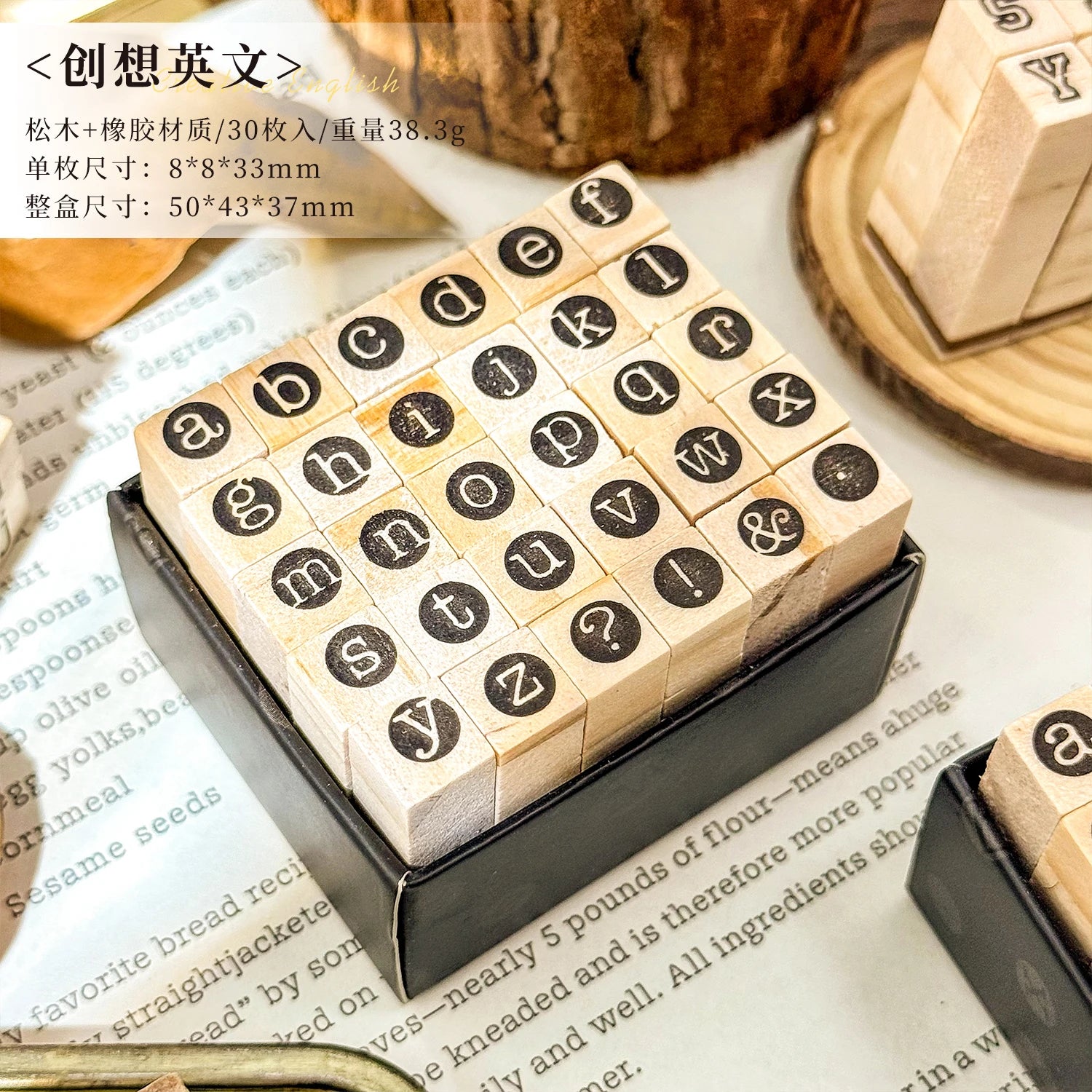 30 Pcs Symbols Retro  A-Z Letters English Digital Hand Notes Seal Typewriter Series Decorative Printing Materials Wood Stamp Set
