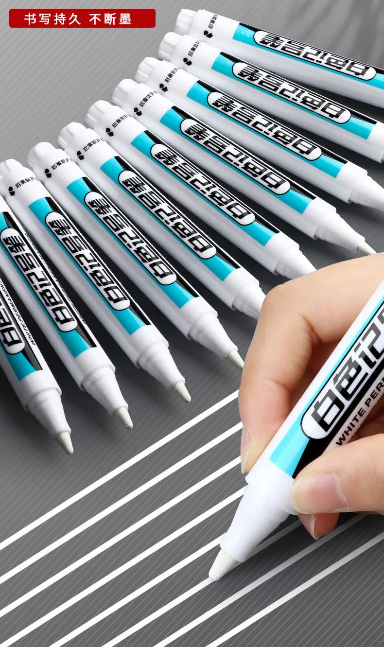 White Marker Pens 0.7/1.0/2.5mm Waterproof Oily Permanent Paint Pen Markers for Wood Rock Plastic Leather Glass Metal Ceramic