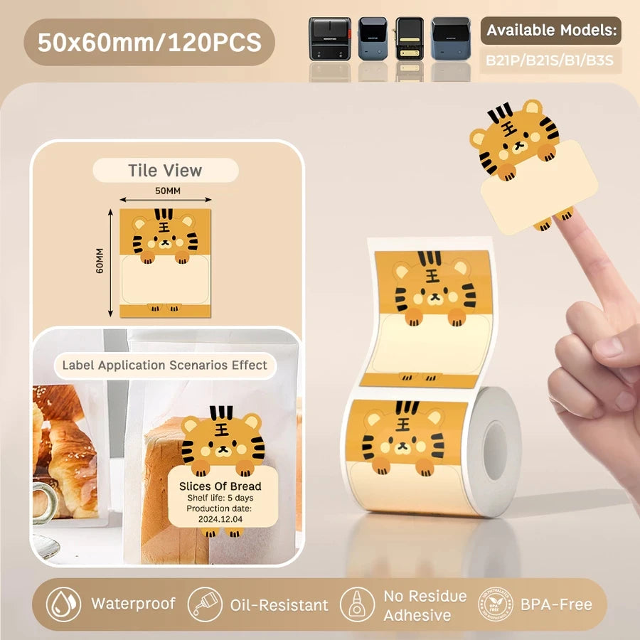 NIIMBOT B21/B203/B3S Colored Label Machine Printing Paper Self Adhesive Label Waterproof Oil Resistant Tear Resistant Label