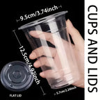50pcs/set 12/16OZ Sturdy Ice Coffee Cup with Lid Smoothie Milkshake Cold Drink Plastic Cup Disposable Cup Holiday Party Supplies