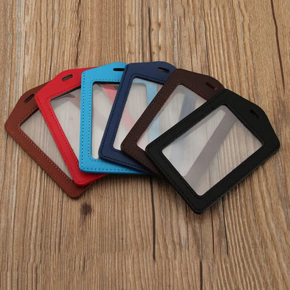 Pu Leather Card Holders Id Badge Case Clear And Color Border Lanyard Holes Bank Credit Id Badge Holders Accessories Wholesales