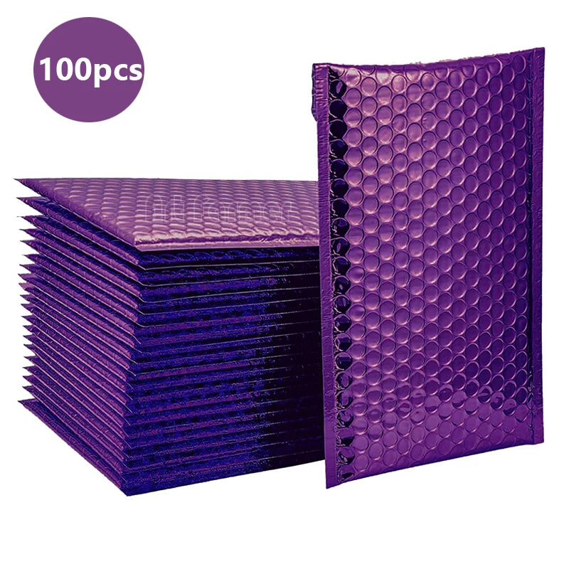 100pcs Small Business Supplies Purple Shipping Packaging Bubbles Bubble Padded Envelopes Bags to Pack Products Mailers Mailer