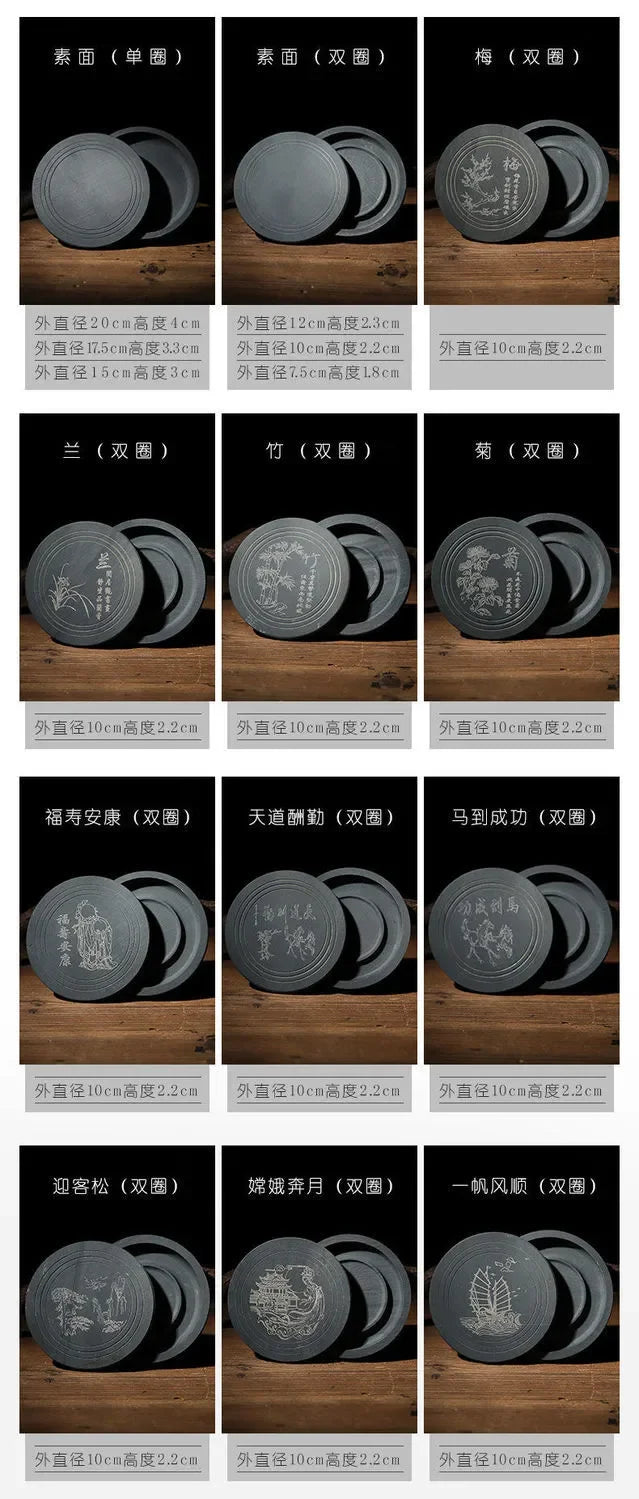 Natural Original Stone Inkstone Table with Cover End Ink Pond Plate Strip Grinding Student Beginners