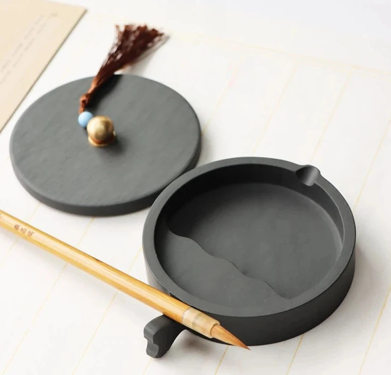 Natural Raw Stone Fish-shaped Ink Slab Multifunctional She Ink Stone Exquisite Traditional Portable Inkstones Beginners Students