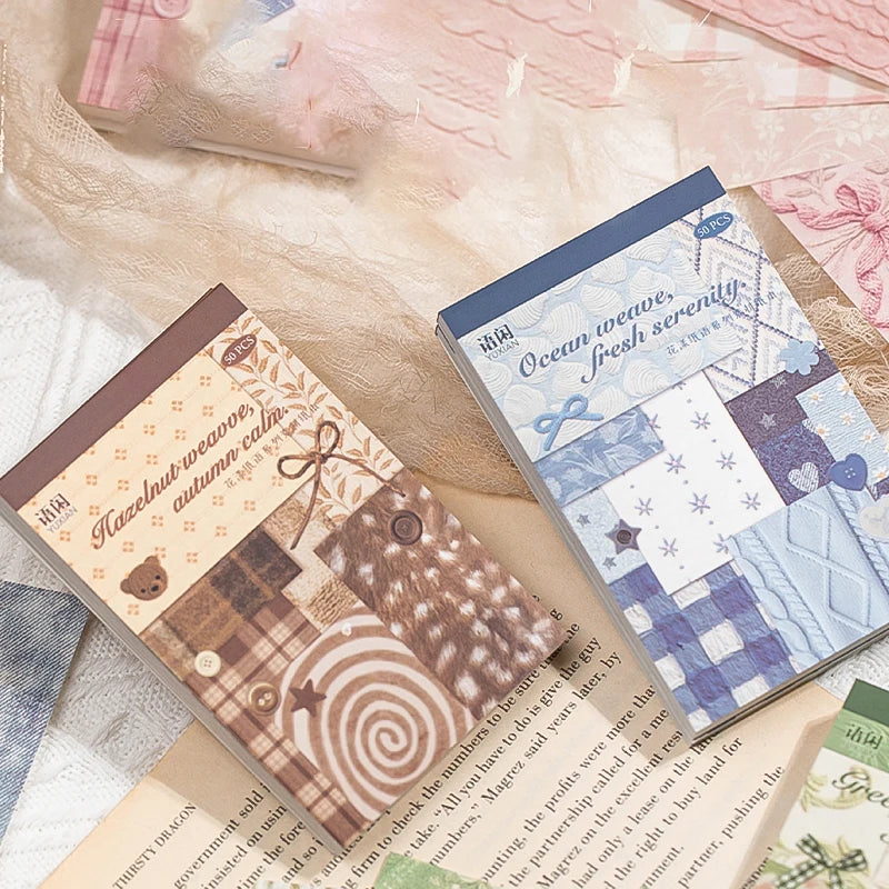 Mr.Paper 50 Sheets/Book Vintage Textured Scrapbook Card Stock, Kawaii Floral & Plaid Decorative Journal Paper for DIY Craft