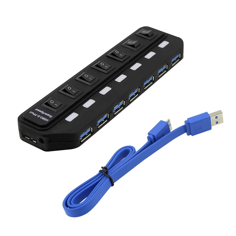 USB 3.0 HUB Multi USB Splitter 4/7 Port Expander High Speed USB 3.0 Hab with Power Adapter USB 3.0 Hub with Switch for Laptop PC