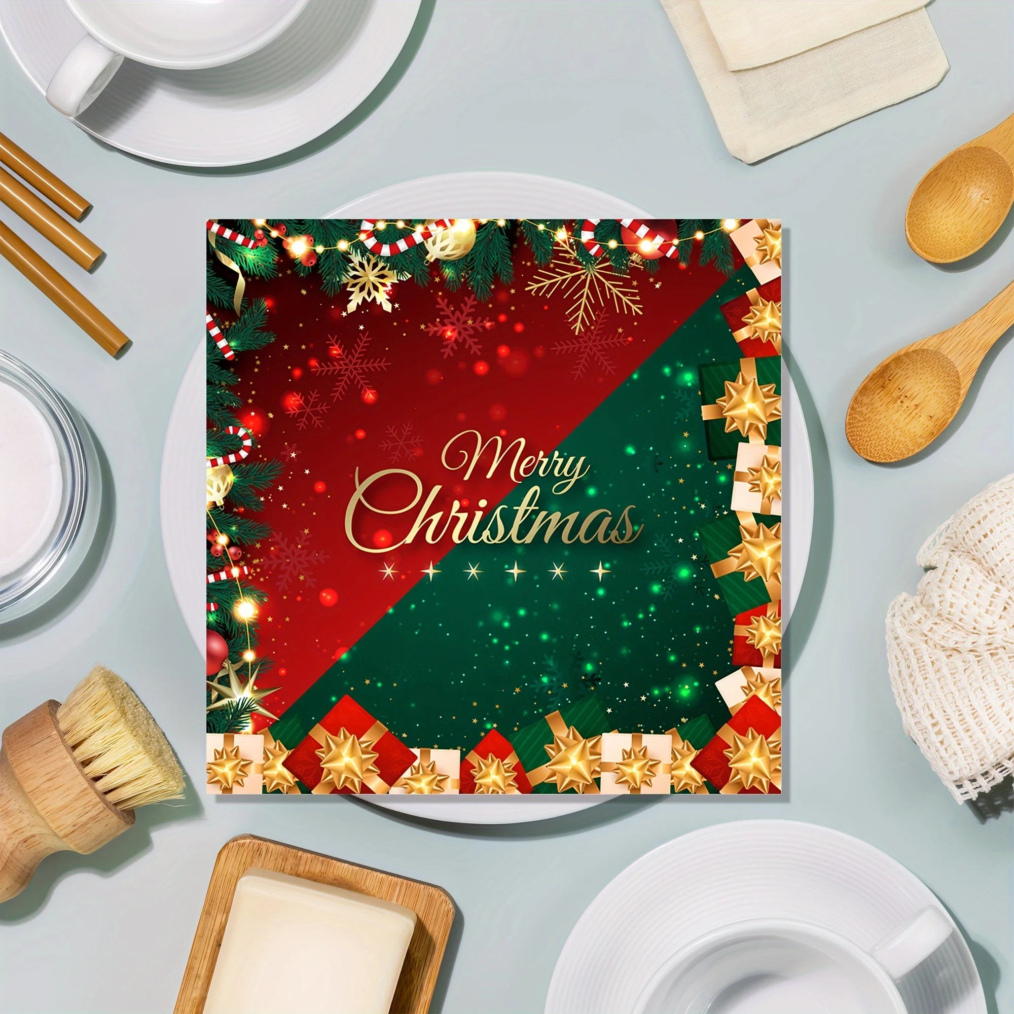 40pcs Count Festive Christmas Paper Napkins with Snowflakes,Merry Christmas Holiday Dinner,Party Birthday Decorations, Christmas