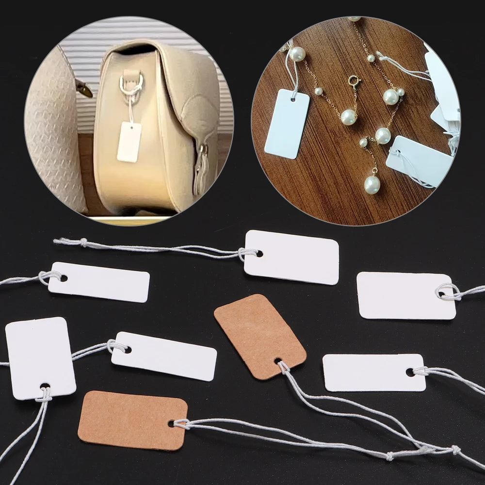 100pcs/lot Elastic Rope Price Hang Tags Kraft Paper Blank Price Labels For Jewelry Bag Ornaments Price Display Cardboard