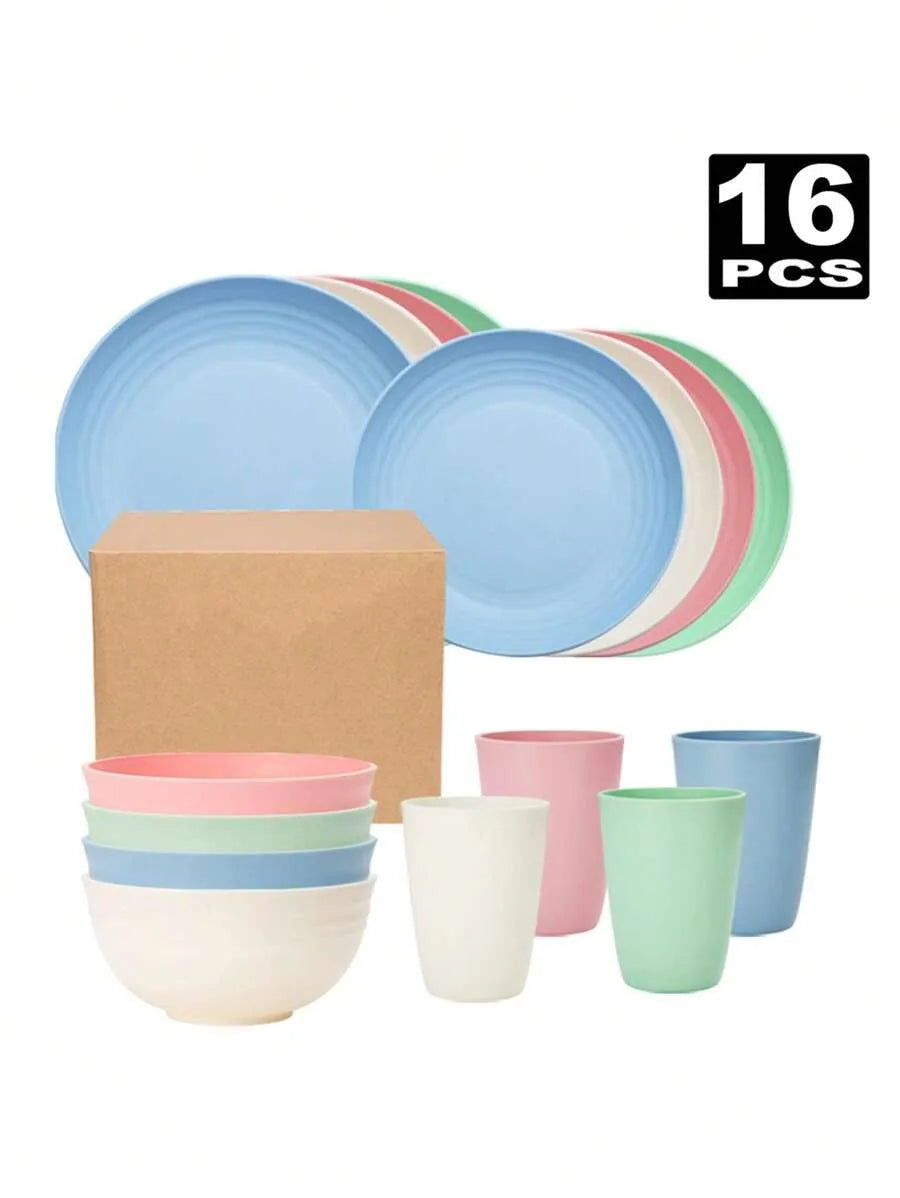 4/16/32pcs Reusable, Plastic Cutlery Set, Dinner Plate/Dessert Plate/Cereal Bowl/Cup, for Home, Birthday Party