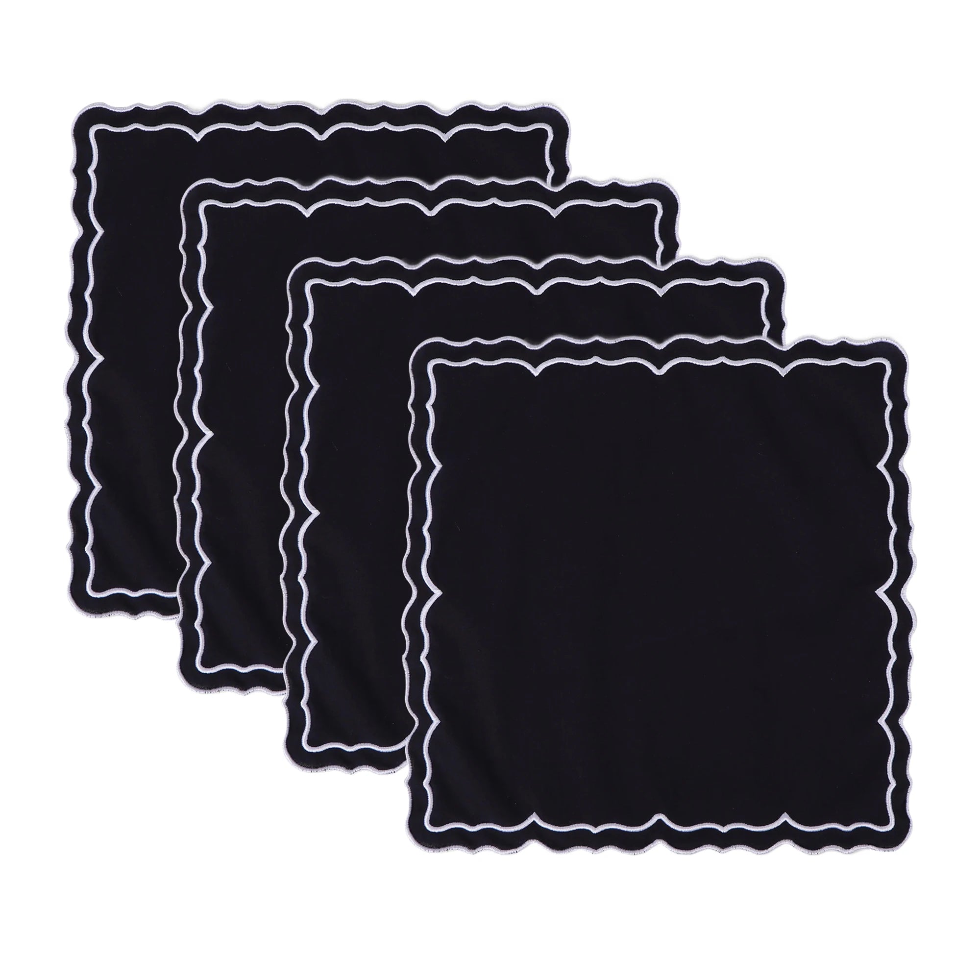 4PCS Cotton Napkins With Wavy Edge Embroidery Suitable for Dinner Wedding Hotel Christmas