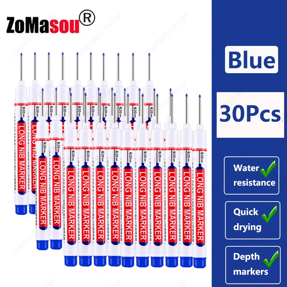 1-90Pcs Waterproof White Long Head Markers Pen 2cm Woodworking Deep Hole Marker Pens Metal Carpenter Black/Red/Blue/Green Ink