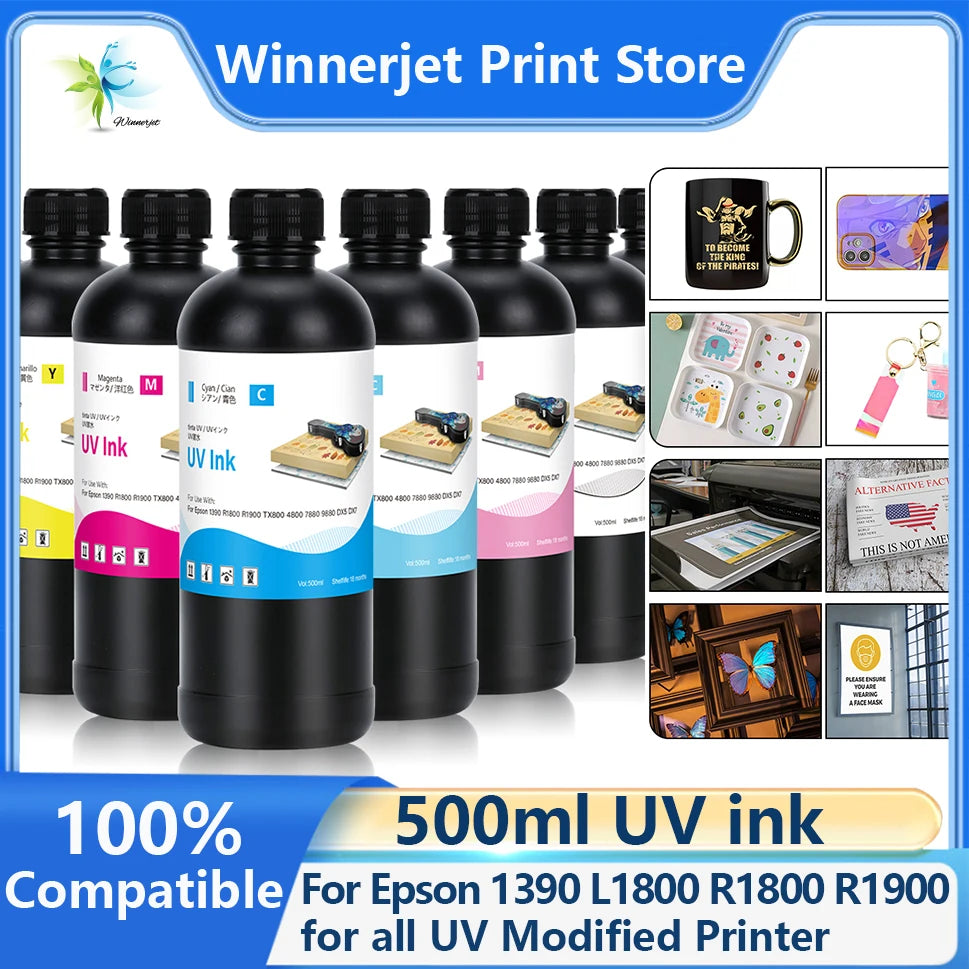 500ml LED UV Ink for Epson All Flat UV Printers For Epson 1390 R1800 R1900 TX800 4800 7880 9880 DX5 DX7 Printer