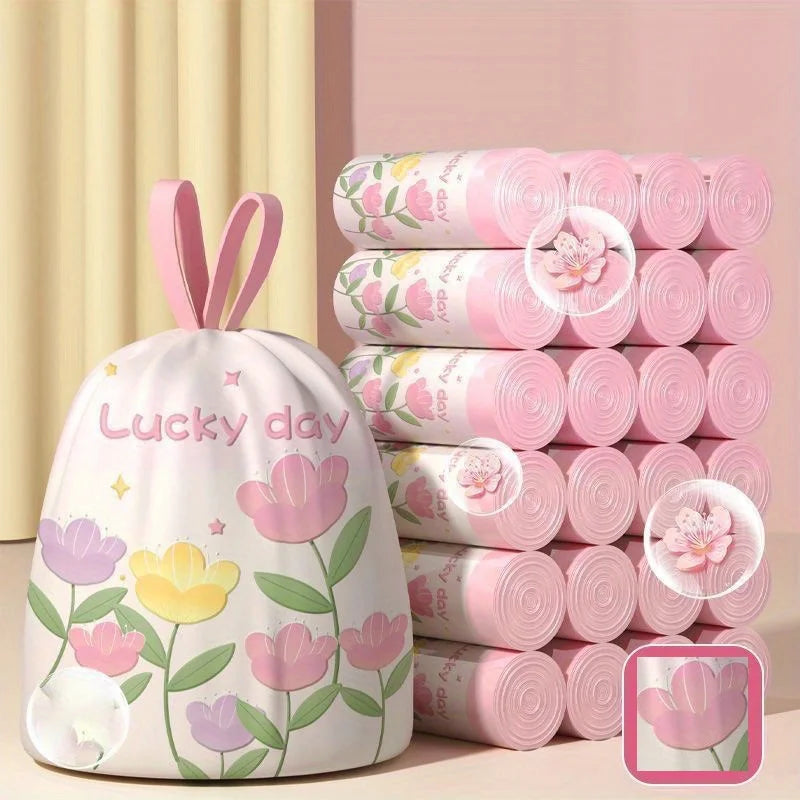 Lavender Trash Bags 100 Pack Thickened Lavender Scented Drawstring Trash Bags High-Density Polyethylene Large Size Multipurpose