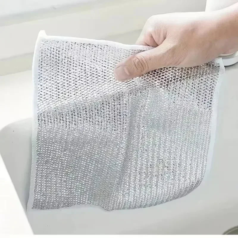 Thickened Steel Wire Cleaning Cloth Non-Scratch Double-layer Iron Microfiber Mesh Dishrag Washing Pot Rags Kitchen Towel
