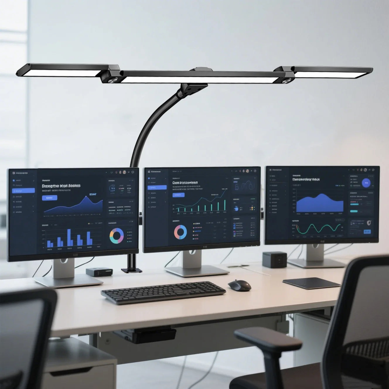 Single Double Triple Head LED Clip Desk Lamp Dimmable USB Eye-Caring Architect Table Lamp Computer Monitor Light for Office Home