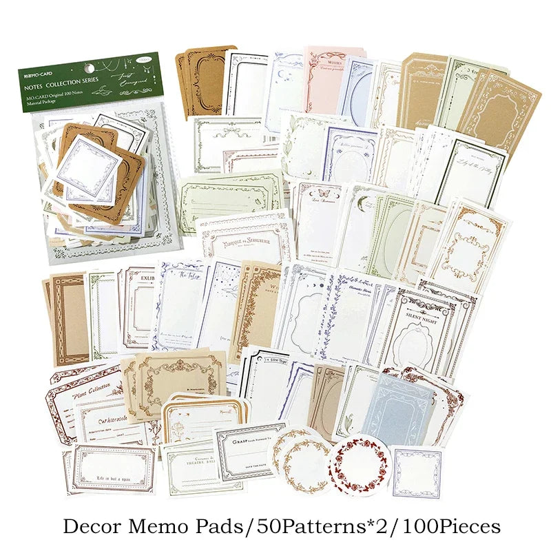 Journamm 100pcs/pack Creative Memo Pads Set DIY Scrapbooking School Supplies Collage Stationery Junk Journal Vintage Notes Paper