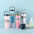30OZ Portable Car Cup Stainless Steel Thermos Cup with Straw Travel Sports Water Bottle With Handle Cover Coffee Vacuum Flask