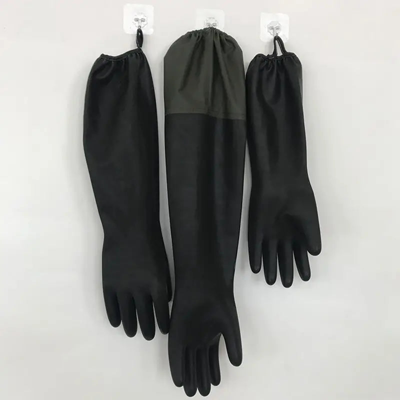Acid and alkali resistant black lengthened anti-corrosion waterproof industrial latex thickened rubber gloves