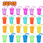 Neon Sipper Cups - Colorful, Spill-Proof Cups with Lids and Straws - Ideal for School Events, Themed Parties, and Birthday Party