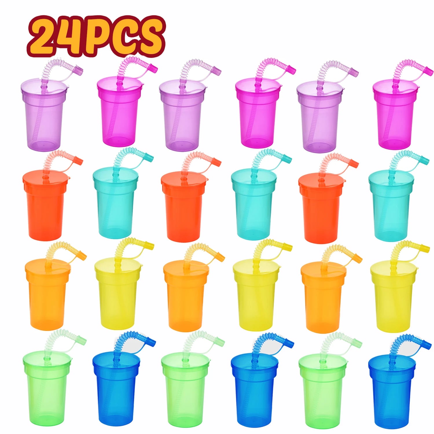 Neon Sipper Cups - Colorful, Spill-Proof Cups with Lids and Straws - Ideal for School Events, Themed Parties, and Birthday Party