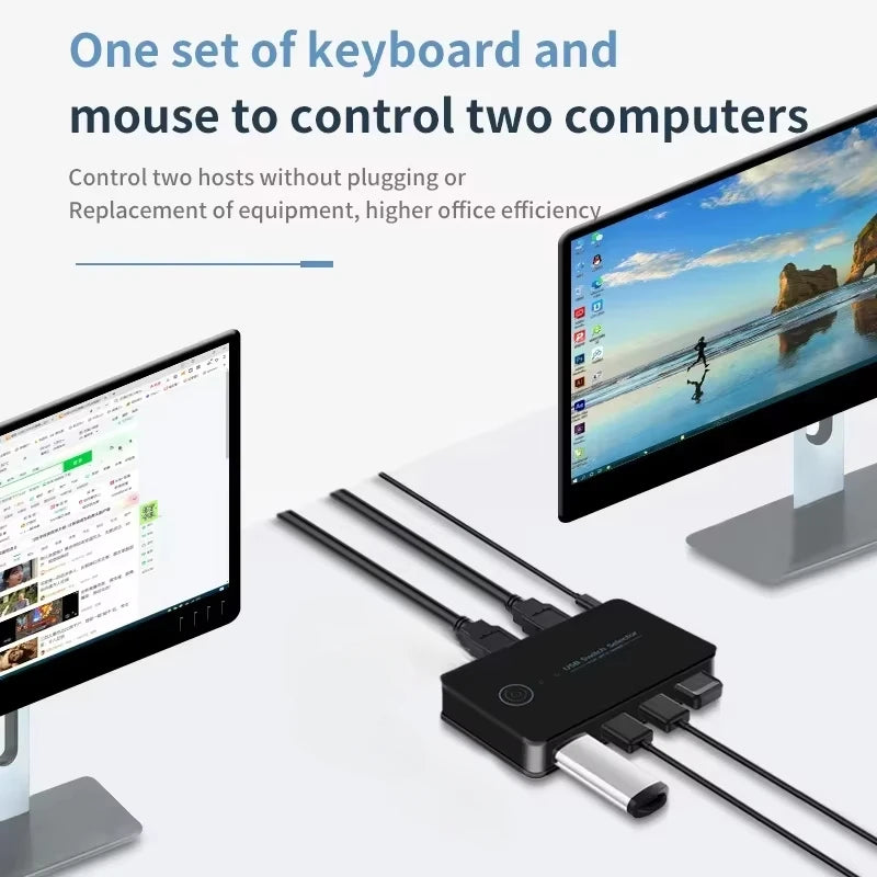 USB 3.0 KVM Switch Adapter 2 Inputs 4 Outputs USB Shared Switcher for PC Laptop Keyboard Mouse Printer USB Switch Controller Hub