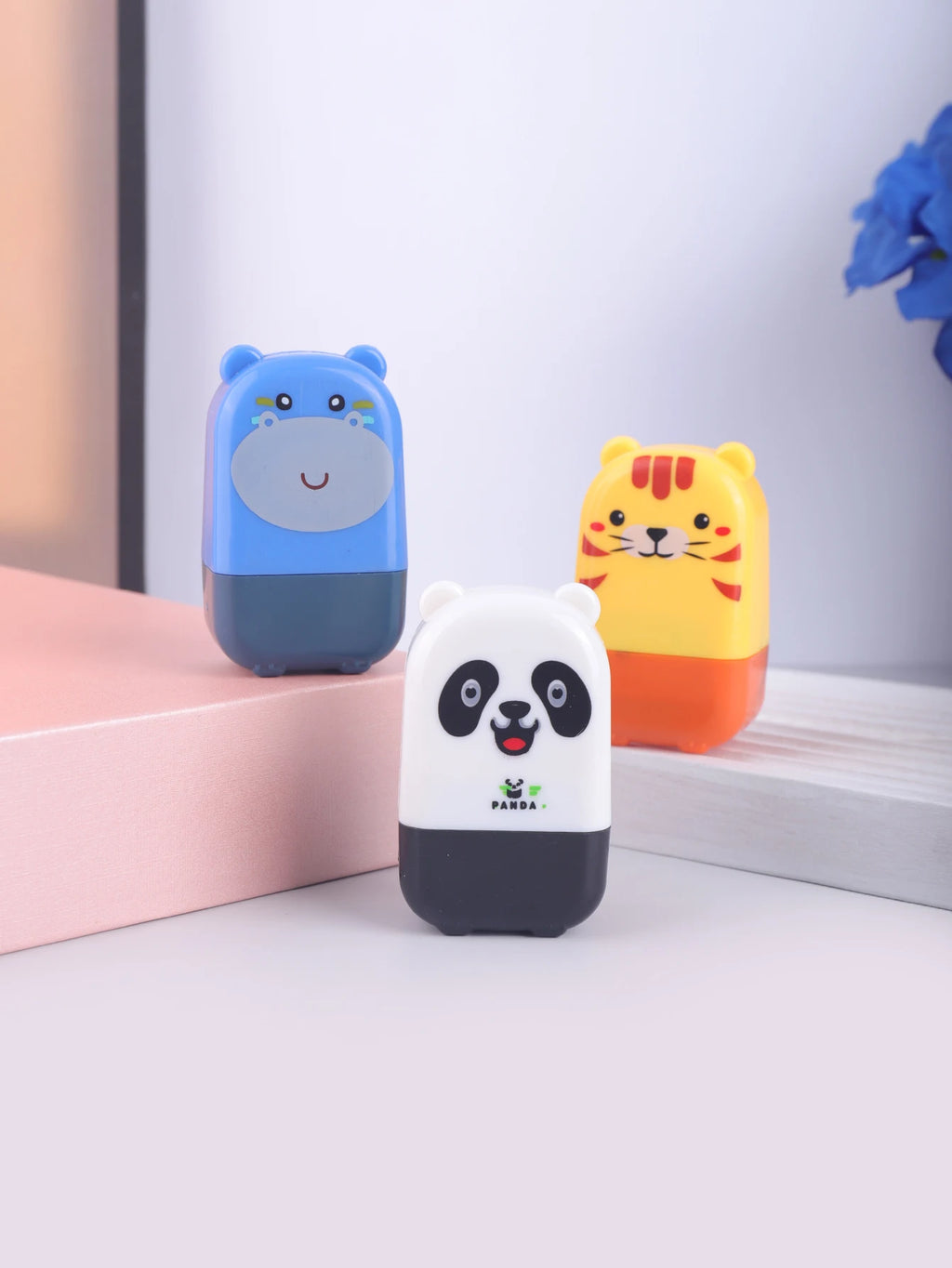Cute Animal Roller Privacy Stamp - Panda Hippo Tiger Security Inkless Stamp for Identity Protection, Mail, Documents, Office Use