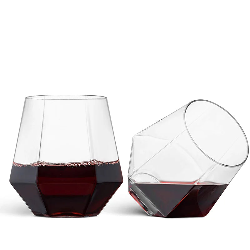 12-48PCS Diamond Plastic Wine Glasses Disposable Stemless Plastic Cups Whiskey Cocktail for Party Birthday Gathering Bars 12oz