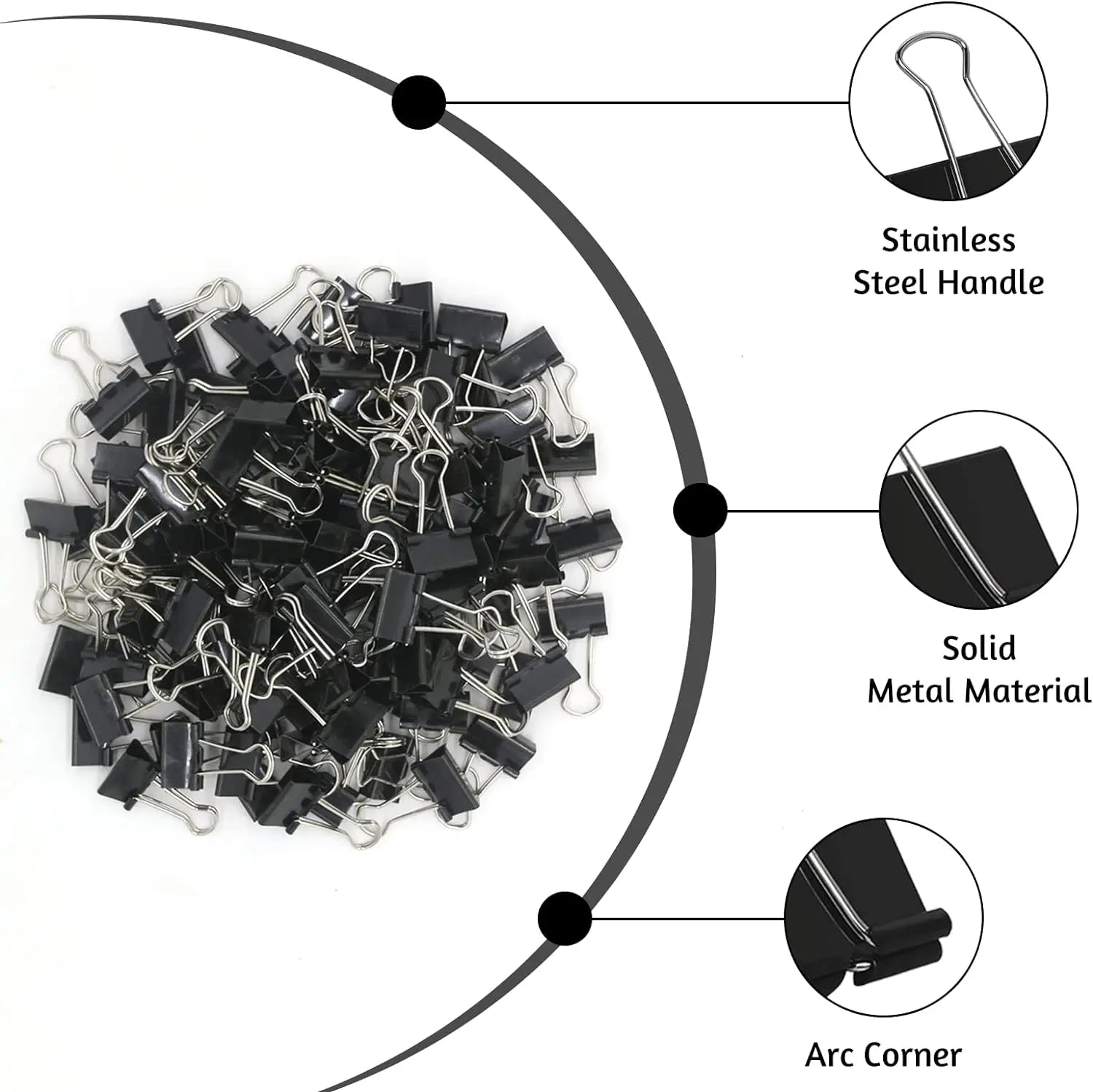 10-50PCS Foldback Clips Multi-Purpose Paper Clips Metal Binder Clip Office Clip Black 15mm for Paperwork Office Home Kitchen