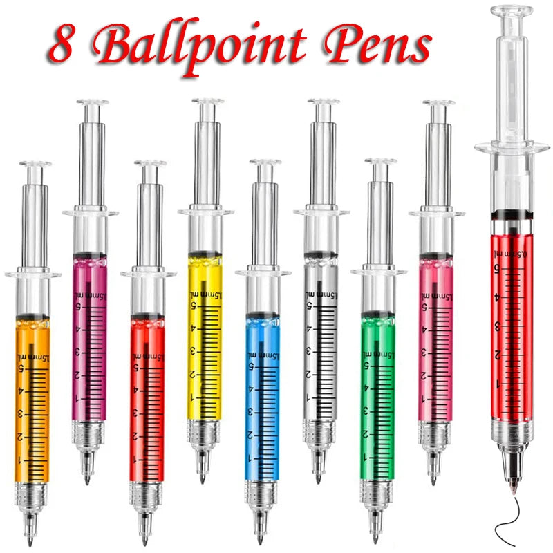 8Pcs Novelty Syringe Ballpoint Pens Cute Stationery Nurse Pen Ballpoint Pen 0.5mm Ballpen