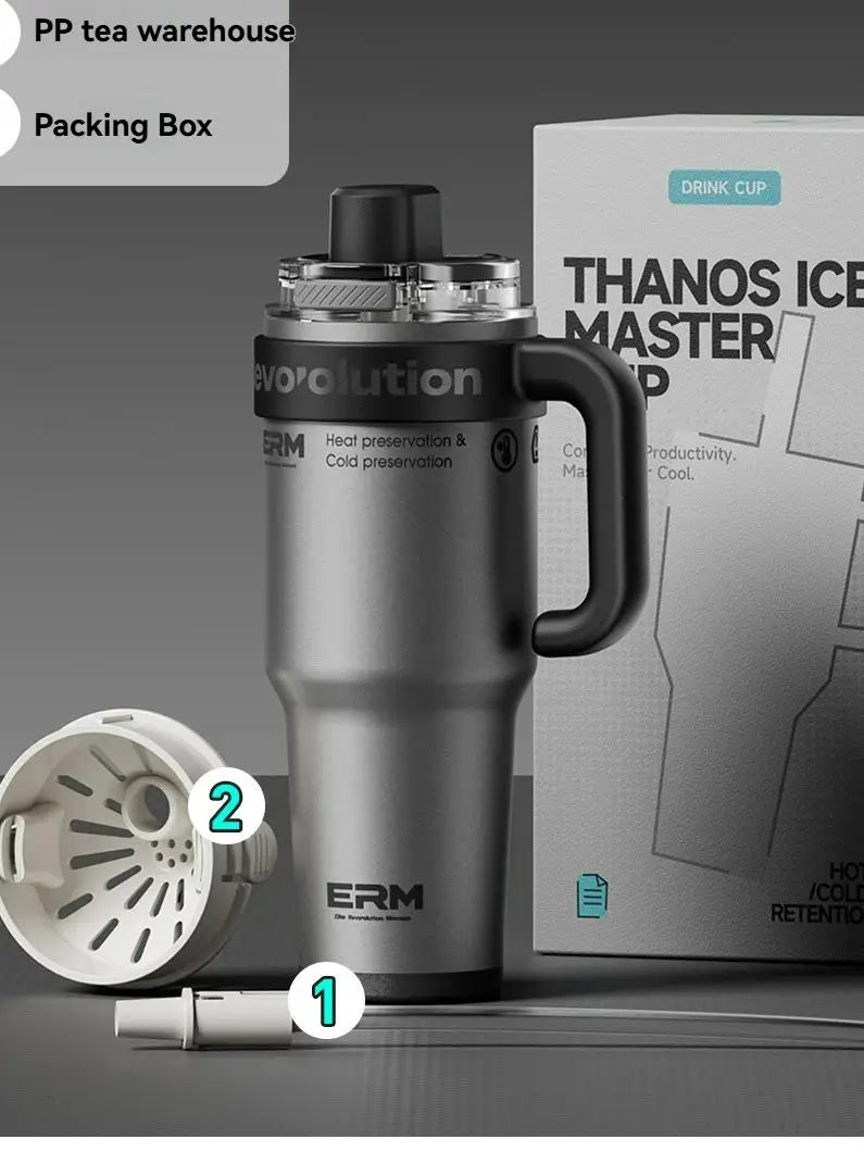 1200ML Extra Large Ceramic Tumbler Drinkware Stainless Steel Water Bottle Insulated Vacuum Flask Straw & Handle Leakproof