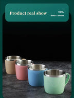 Double Layer Anti-scalding Stainless Steel Cups Plastic Handle Coffee Milk Mug Tea Drinks Water Cup for Home Office Tumbler