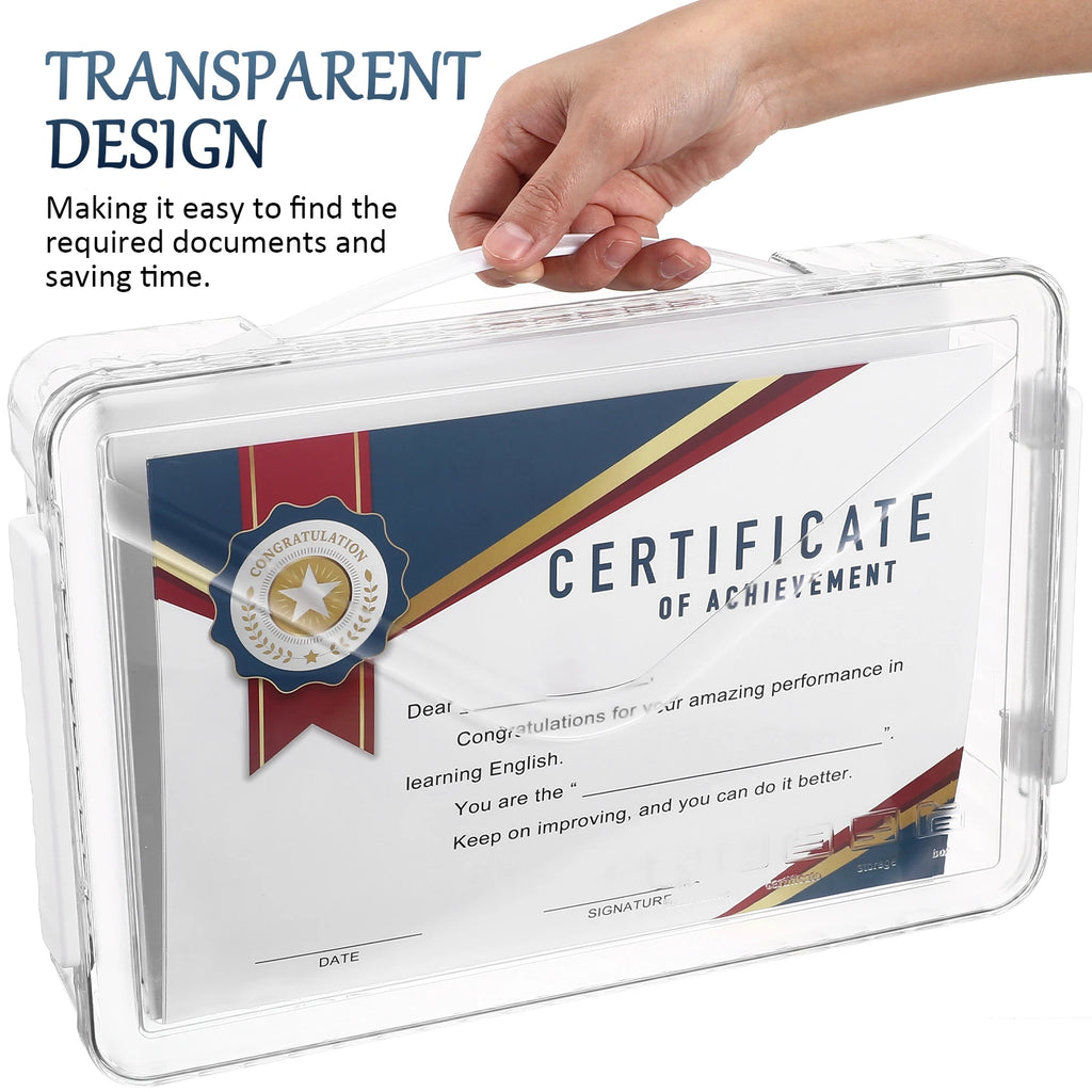 Magazine Portable A4 Paper Storage Bin Transparent File Boxes Document Container Plastic with Lids Holder Case Handle