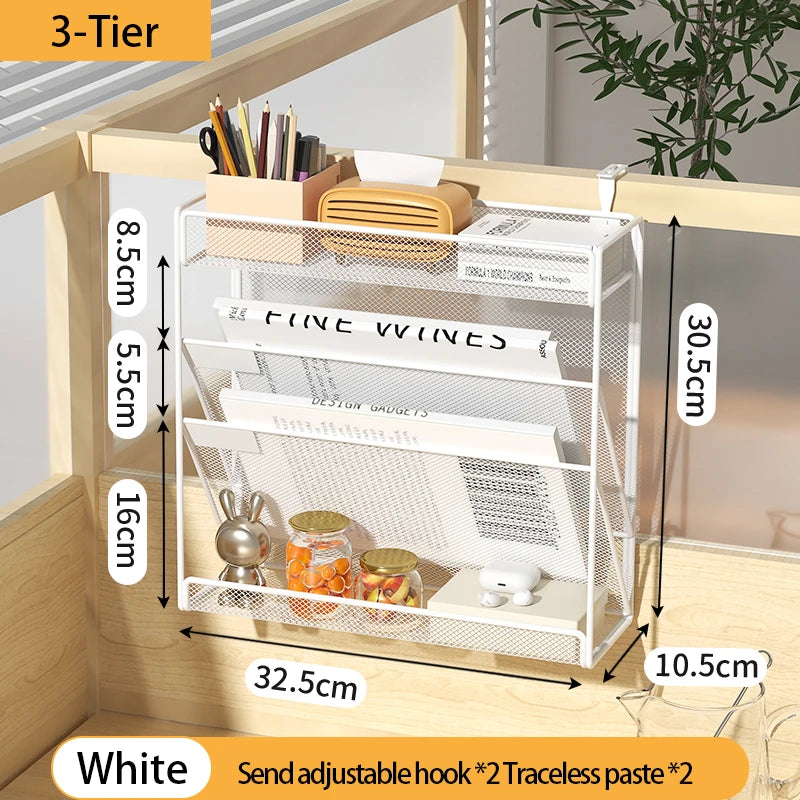 Desk File Organizer Mesh 5-Tier, Hanging Wall Mount Document Organization Stand, Desktop Vertical Mail Paper Folder Holder Rack