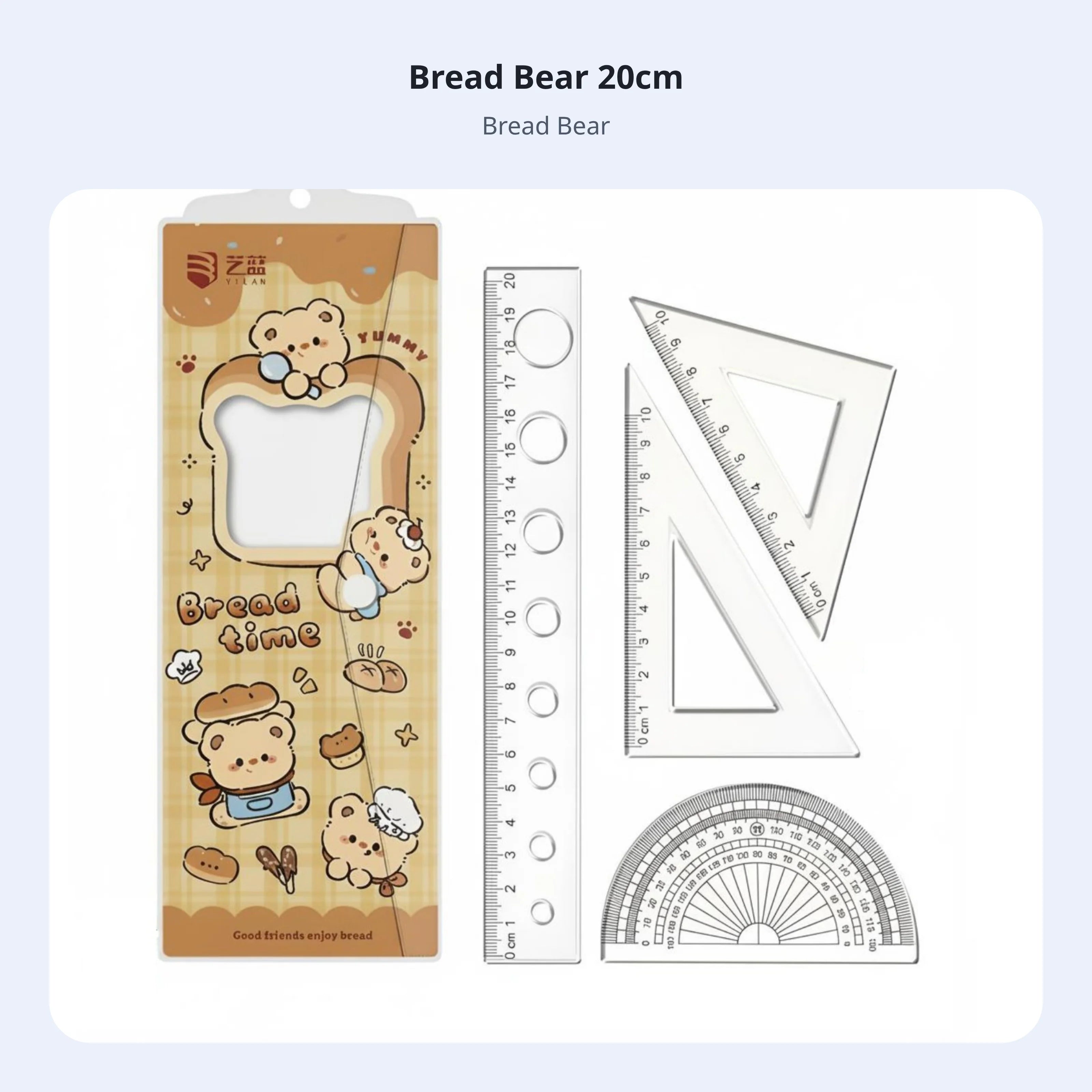 Cartoon Cat Ruler Set, Acrylic Geometry Tools, Student Stationery, Includes Triangle Ruler, Protractor, Straight Ruler, Cute